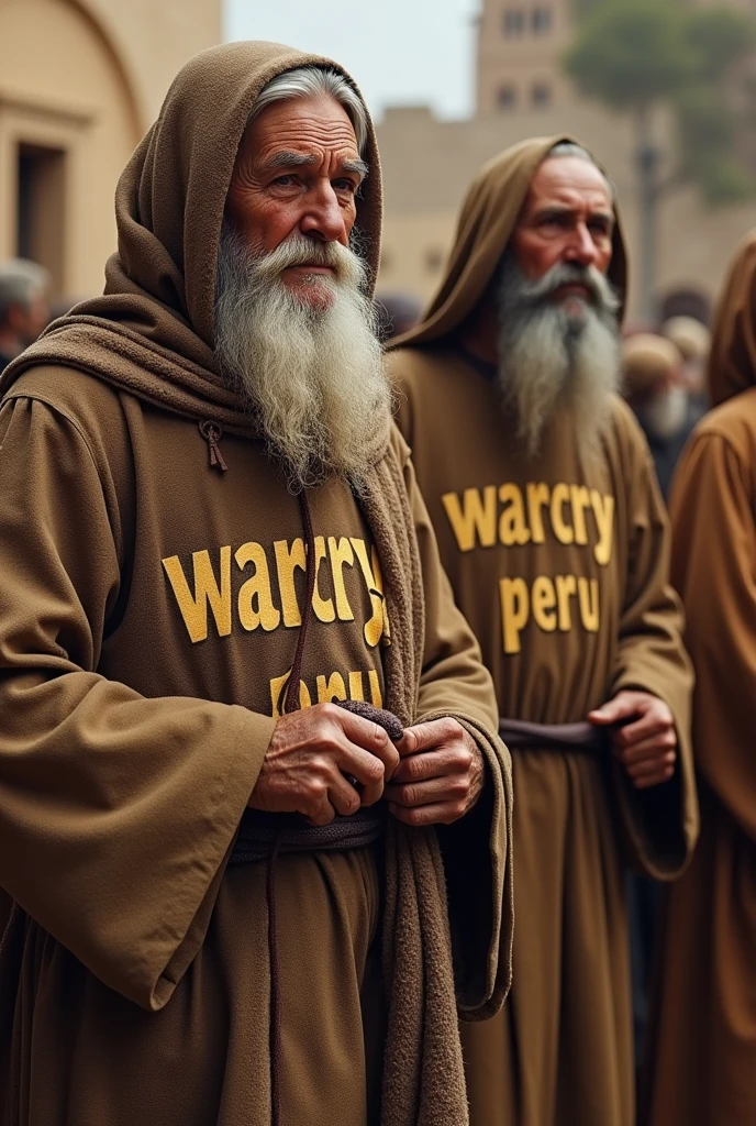Image with elders dressed as in the times of Jesus and who bear the name on their clothes "WarCry Peru" and can be read clearly