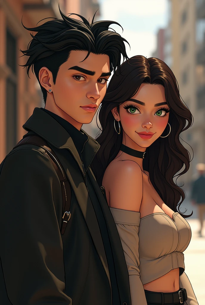 Certainly! Here’s a description of Zarcheous and Alyana in their teenage years:

**Zarcheous:**
Zarcheous, at around , has a striking presence with a tall, athletic build. His skin is a deep white e, hinting at time spent outdoors. He has short, wavy black hair styled in a modern cut and intense, dark brown eyes that convey both confidence and depth. His facial features are sharp, with high cheekbones and a strong jawline. He typically wears casual yet fashionable clothes—like a fitted t-shirt and distressed jeans—complemented by a pair of sleek sneakers. His demeanor is both charismatic and slightly aloof, reflecting his self-assured nature.

**Alyana:**
Alyana, also 17, has a graceful and engaging appearance. She has long, straight hair that’s a rich, dark brown, often styled in a loose, effortless way. Her eyes are a striking green, full of curiosity and warmth. Her skin is fair with a hint of a natural glow. She favors a stylish, yet comfortable wardrobe, such as a flowy blouse paired with skinny jeans and ankle boots. Her posture is poised, and her demeanor is approachable and friendly, highlighting her balanced blend of elegance and ease.