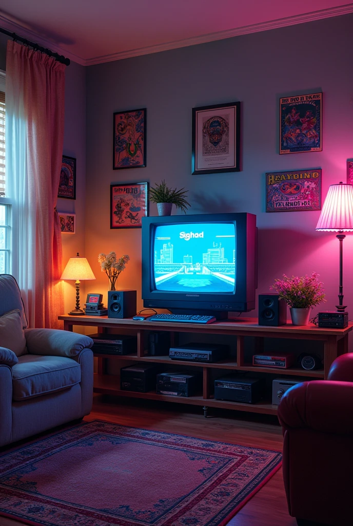 Ultra realistic 80s room with no one in it with video game