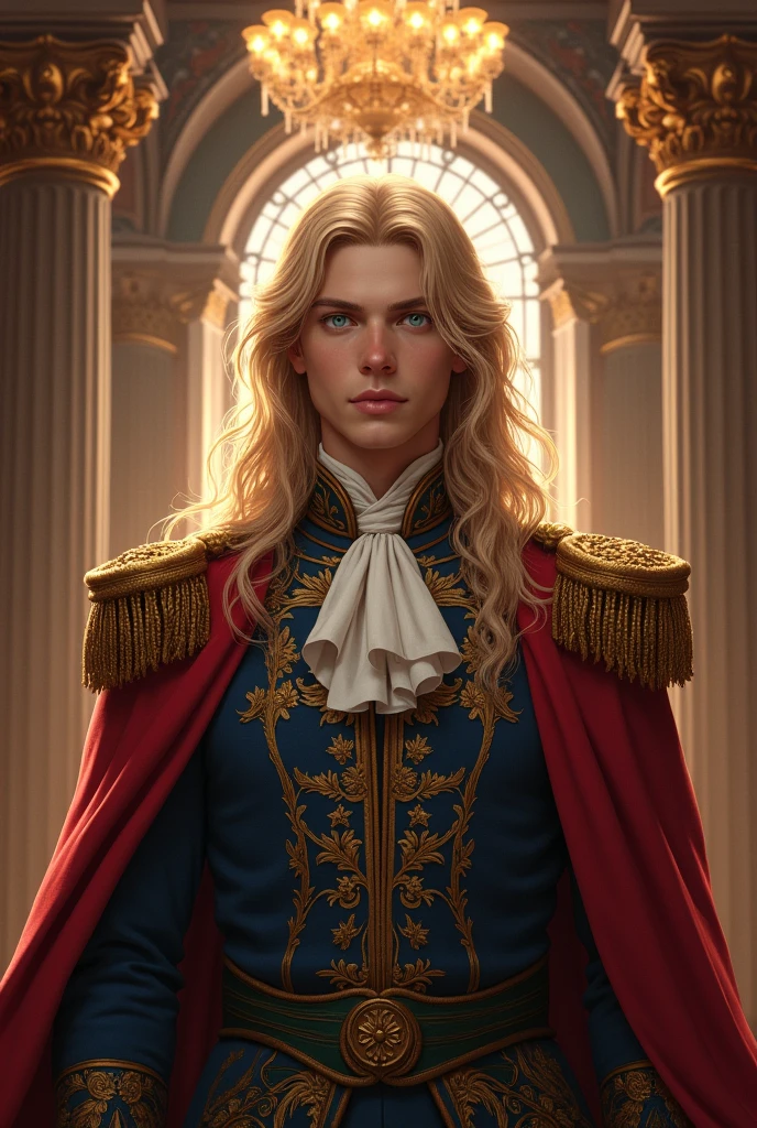 A royal prince with blonde hair, 21 years old
