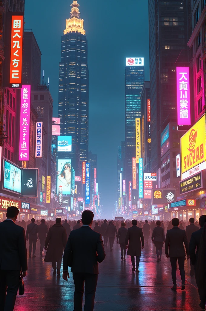 Big city in the 80s people walking