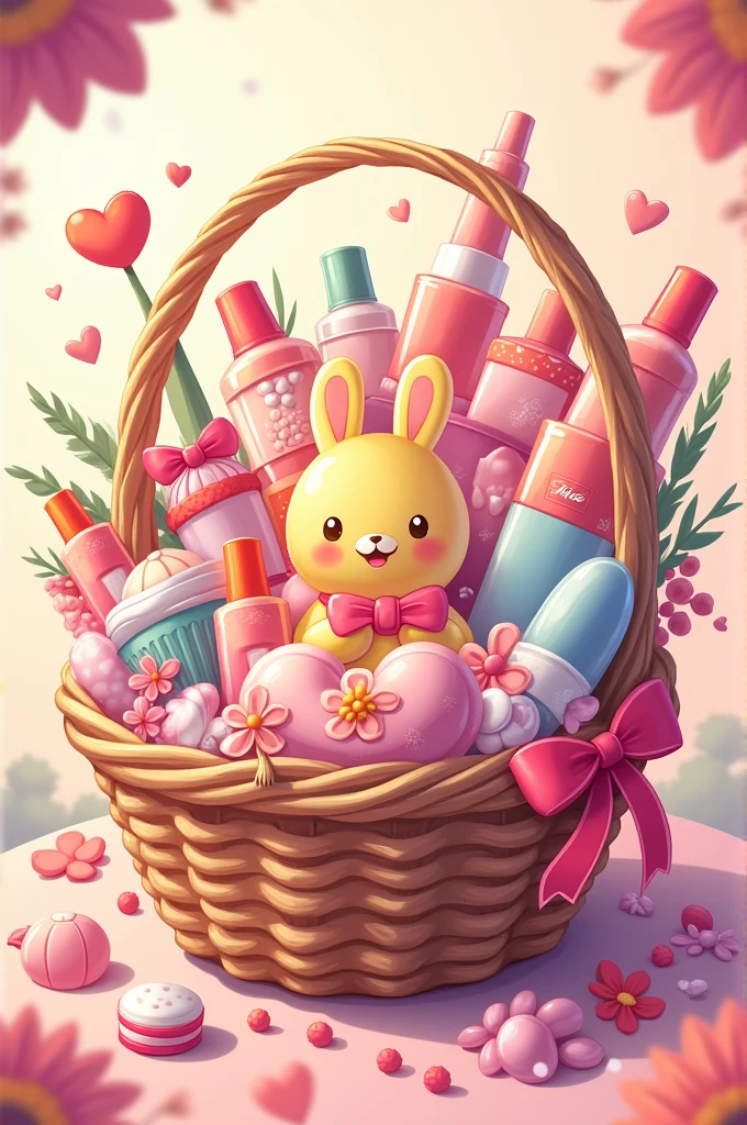 Gift pino basket with make up and girlz stuff