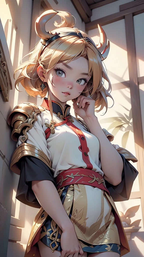 Sun Wukong, ([golden:red]:0.4) fur, ([heavy Chinese armor:red cape]:0.4), ([monkey king|Sun Wukong]) 

wearing golden chainmail armor, wearing a golden metal headband with feathers, silk shirt under armor, wearing skin kilt, silk shirt under armor, skin skirt,(tiny bulge on skirt),

(dynamic pose:1.0),(centered,scale to fit dimensions,Rule of thirds),

inside,indoor,((kunlun,palace in china, palace in china background)),scenery:1.25,((intricate scenery)),(huge columns of an china palace),china style,

(Glossy chinese ornaments),highres,sharp focus,(ultra detailed,extremely detailed),(photorealistic artwork:1.37),(extremely detailed CG unity 8k wallpaper),(((vibrant colors,vibrant theme))),(intricate),(masterpiece),(best quality),artistic photography,(photography taken by sldr),(intricate background),perfect rendered face,perfect face details,realistic face,photo realistic,((intricate detail)),(((realism))),
