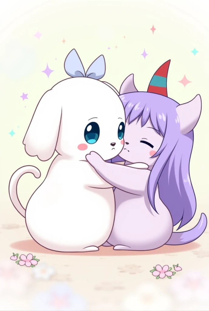 Cinnamoroll and kuromi hug each other