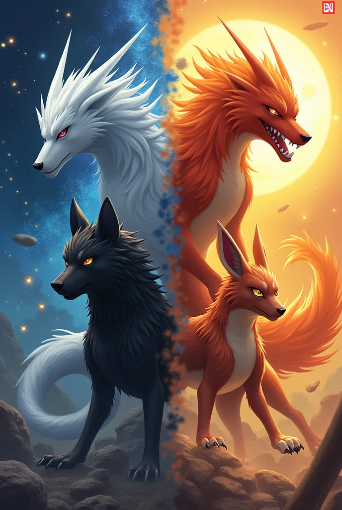 pokemon of moon and another of sun black wolf and another blacon

.