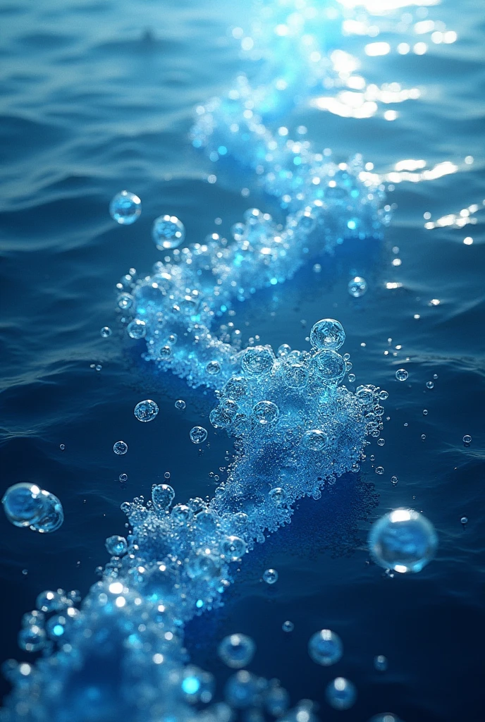An ocean with water molecules present More water molecules