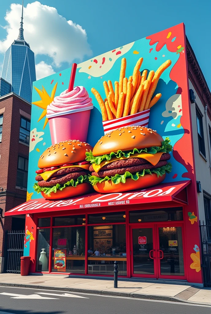Create a mural for the exterior of a fast food restaurant
