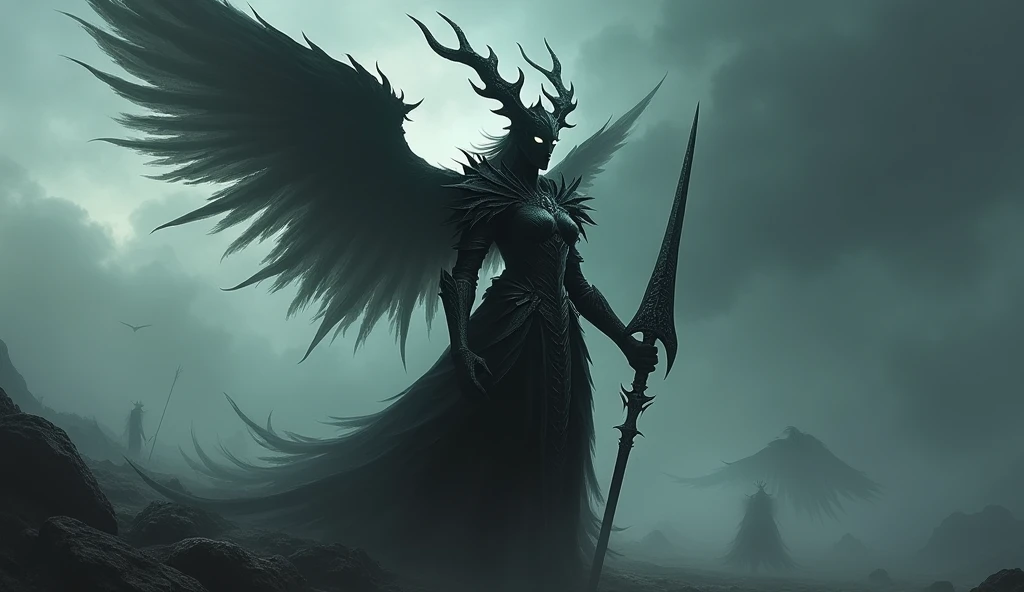 Horrifying to the depths of the soul, a gloomy Valkyrie in a world of depressive dark fantasy