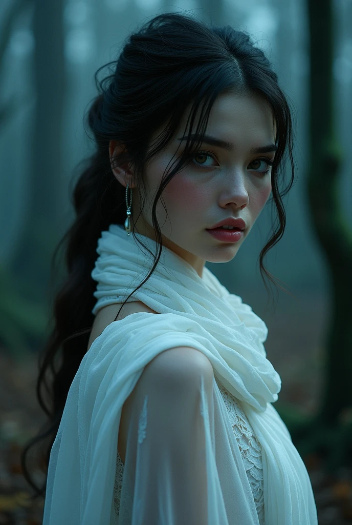 A sexy witch in a white scarf