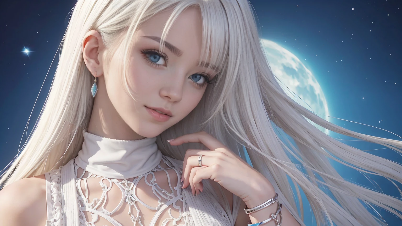 22 year old white woman、The hair color is platinum blonde、intense blue eyes、by the wide、straight hair、accessories on the wrist、I'I'm wearing a choker、The skin is soft、smile、Slim but muscular body.、my heart is beating、smile、wearing a dress with a plunging neckline、wearing red heels、I'I'm sitting in the middle of the stone steps of the old town..
