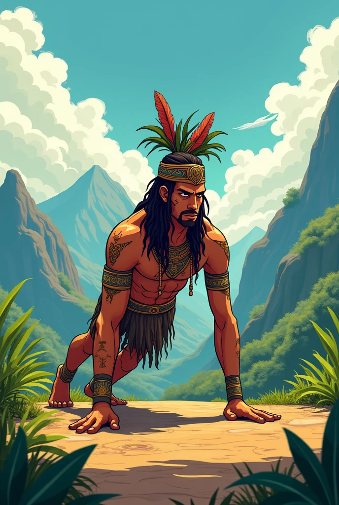 animated peruvian inca god doing planks