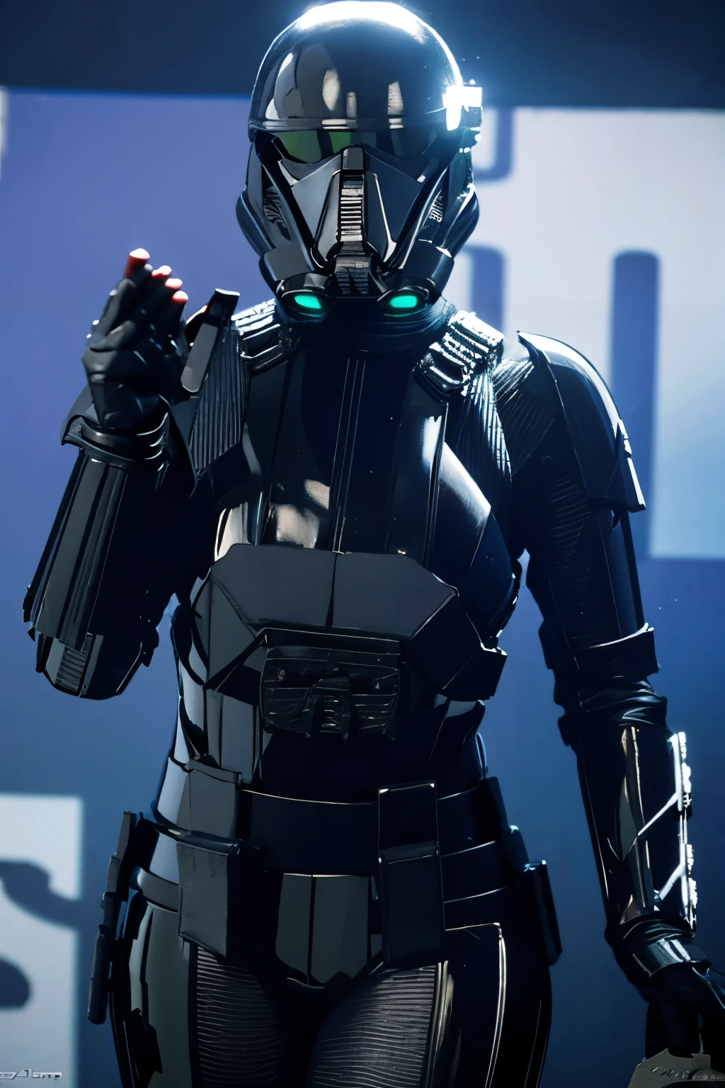 girl, star wars Deathtrooper, big thighs sexy teenth helmet, doing sexy pose