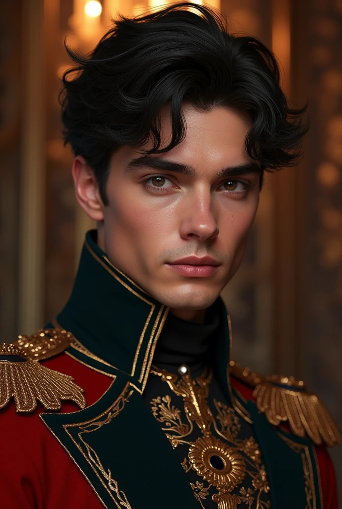 A royal prince with dark short hair, 21 years old looks so cool and hot