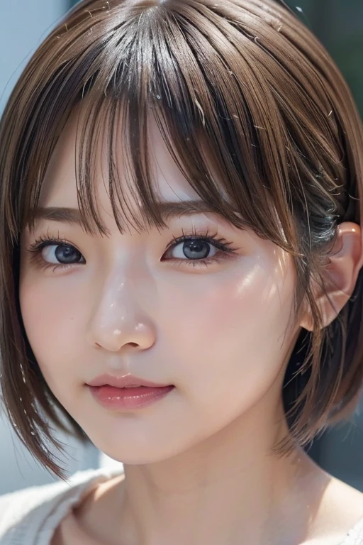 高品質in超リアルなポートレート。彼女は小さく繊細な顔立ちin、I have a slightly round face shape。Her expressive almond eyes gaze kindly and warmly..、私は眉毛が強いinす。肌は無垢in透き通るような白さin、It has a natural shine。(彼女の髪は茶色inピクシーカットinす.:1.3)in、シンプルinエレガントに整えられています。メイクはナチュラルin、Light foundation and subtle blush、Uses a soft pink lip color。ライティングはソフトin自然な光を使用し、Accentuating facial features、Do not emphasize shadows。背景はシンプルinぼかしたグラデーションin、Focus on the face。