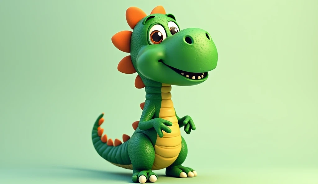 cute green dinosaur in 8k with friendly and confident face for kids without background
