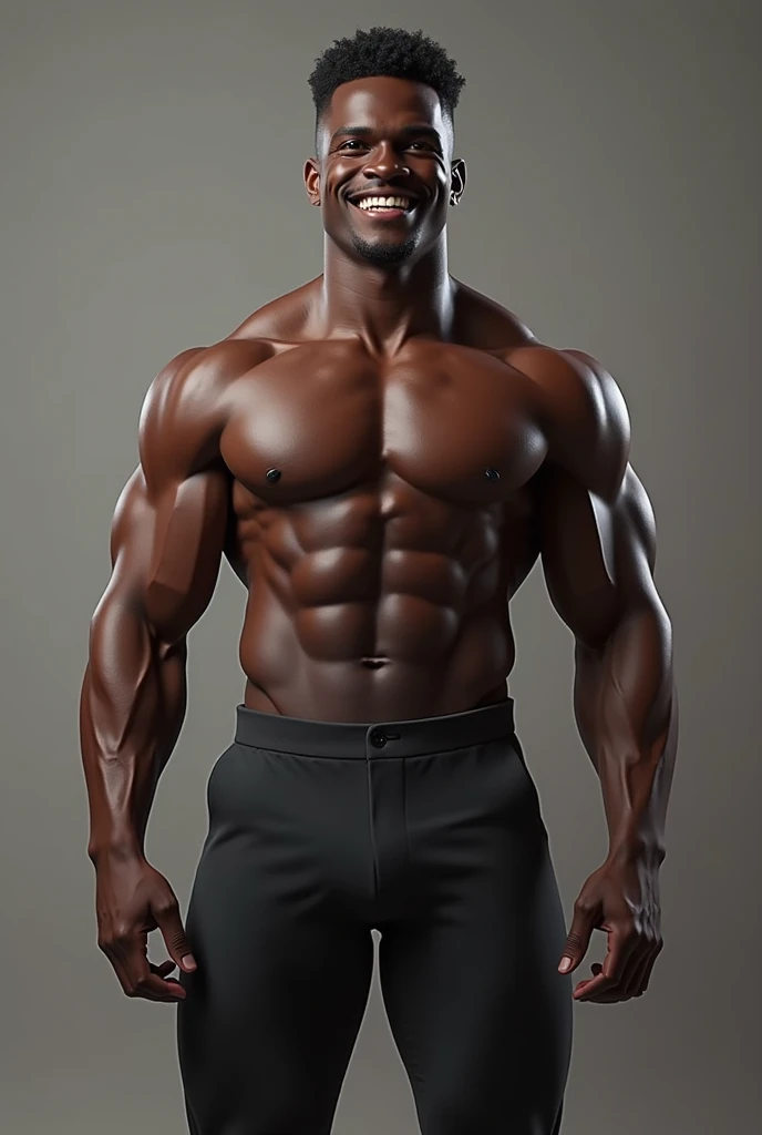 3d tall dark man brown eyes, muscular build smiling
