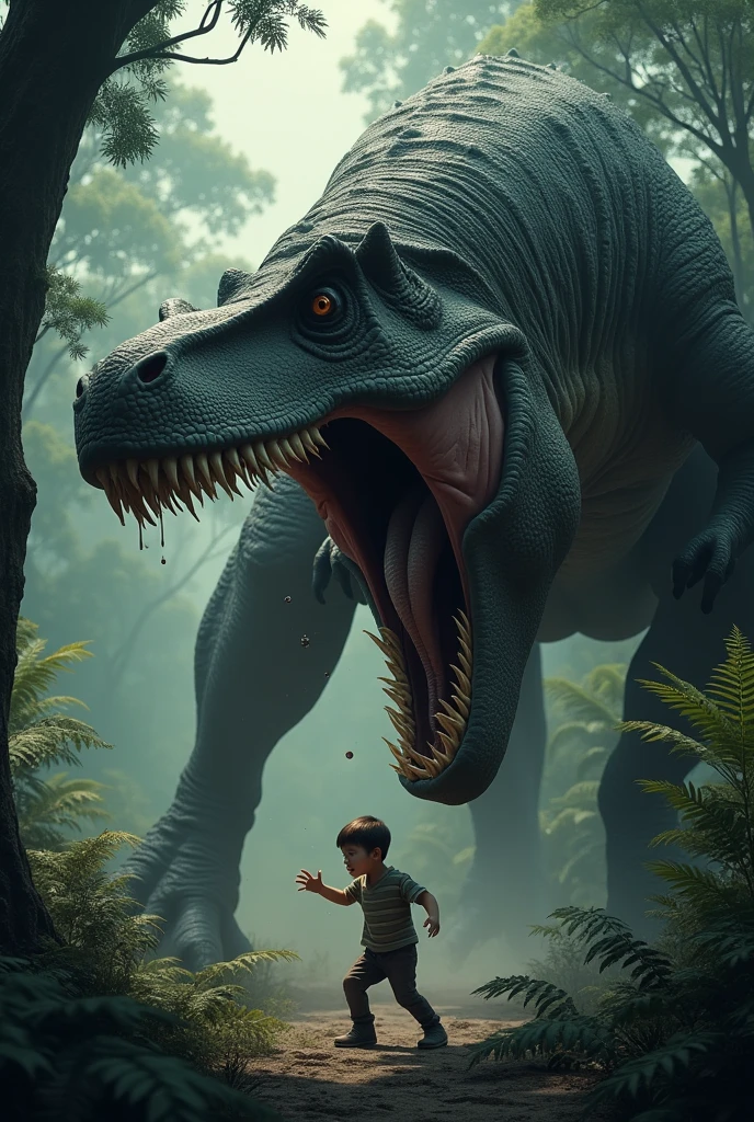 the dinosaur eats the boy