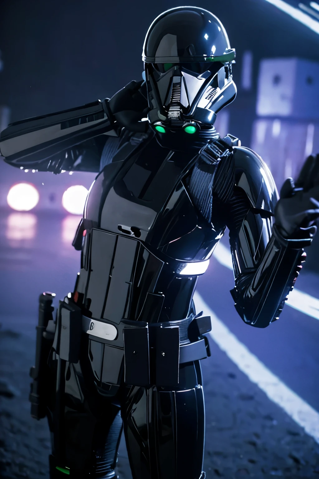 girl, star wars Deathtrooper, big thighs sexy teenth helmet, doing sexy pose
