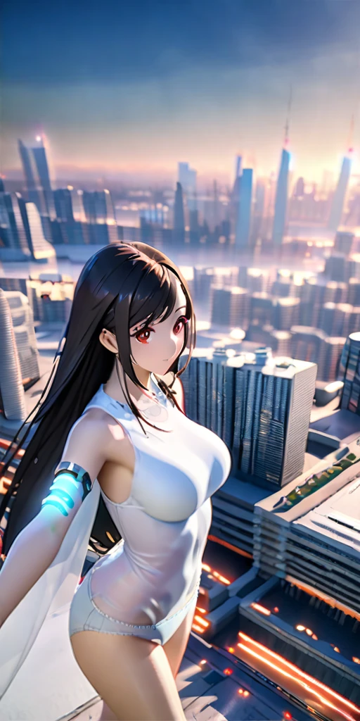 (((((tifa lockhart:1.5))))),((Highest quality、masterpiece、anime style、best quality、high resolution、8k、detailed、ultra-detailed:1.3)), Beautiful woman with perfect figure:1.4、(Smiling:1.2), double eyelid、30-year-old female、((((One Woman,beautiful face,Beautiful face:1.5)))),Big Breasts、High resolution, accurate, Anatomically correct, High-resolution model, high quality, Very detailed, Ultra high definition、Black Hair、Straight Hair、Long Hair、(((Good, panties、skyscraper、Near future city、In town:1.5)))、(((WHITE see-through:1.5)))