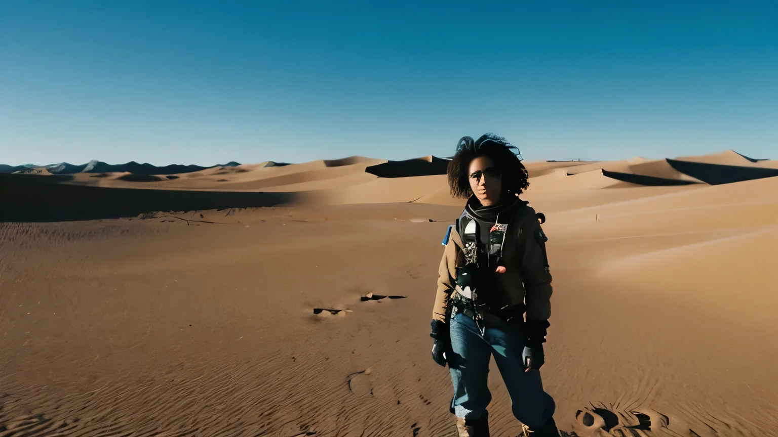 black female astronauta, black female, pretty, desert landscape, planet