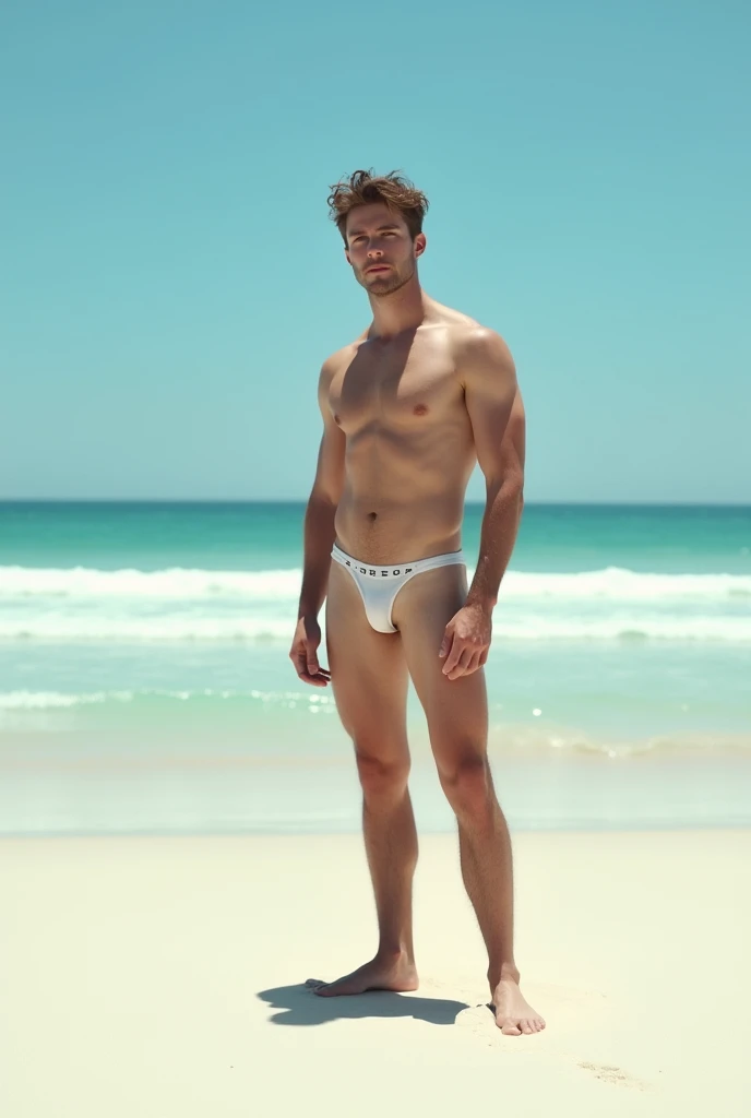 Man without clothes on the beach