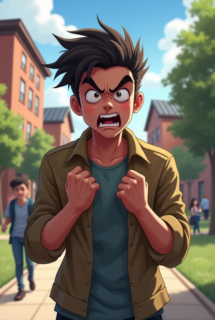 Generates an image where a person is angry about his college career