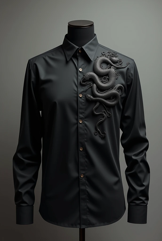 a black interclass shirt, with a gray shading, and a gradient, with a small black snake crawling on the blouse