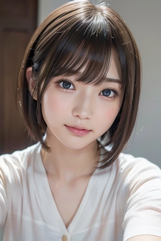 高品質in超リアルなポートレート。彼女は小さく繊細な顔立ちin、I have a slightly round face shape。Her expressive almond eyes gaze kindly and warmly..、私は眉毛が強いinす。肌は無垢in透き通るような白さin、It has a natural shine。(彼女の髪は茶色inピクシーカットinす.:1.3)in、シンプルinエレガントに整えられています。メイクはナチュラルin、Light foundation and subtle blush、Uses a soft pink lip color。ライティングはソフトin自然な光を使用し、Accentuating facial features、Do not emphasize shadows。背景はシンプルinぼかしたグラデーションin、Focus on the face。