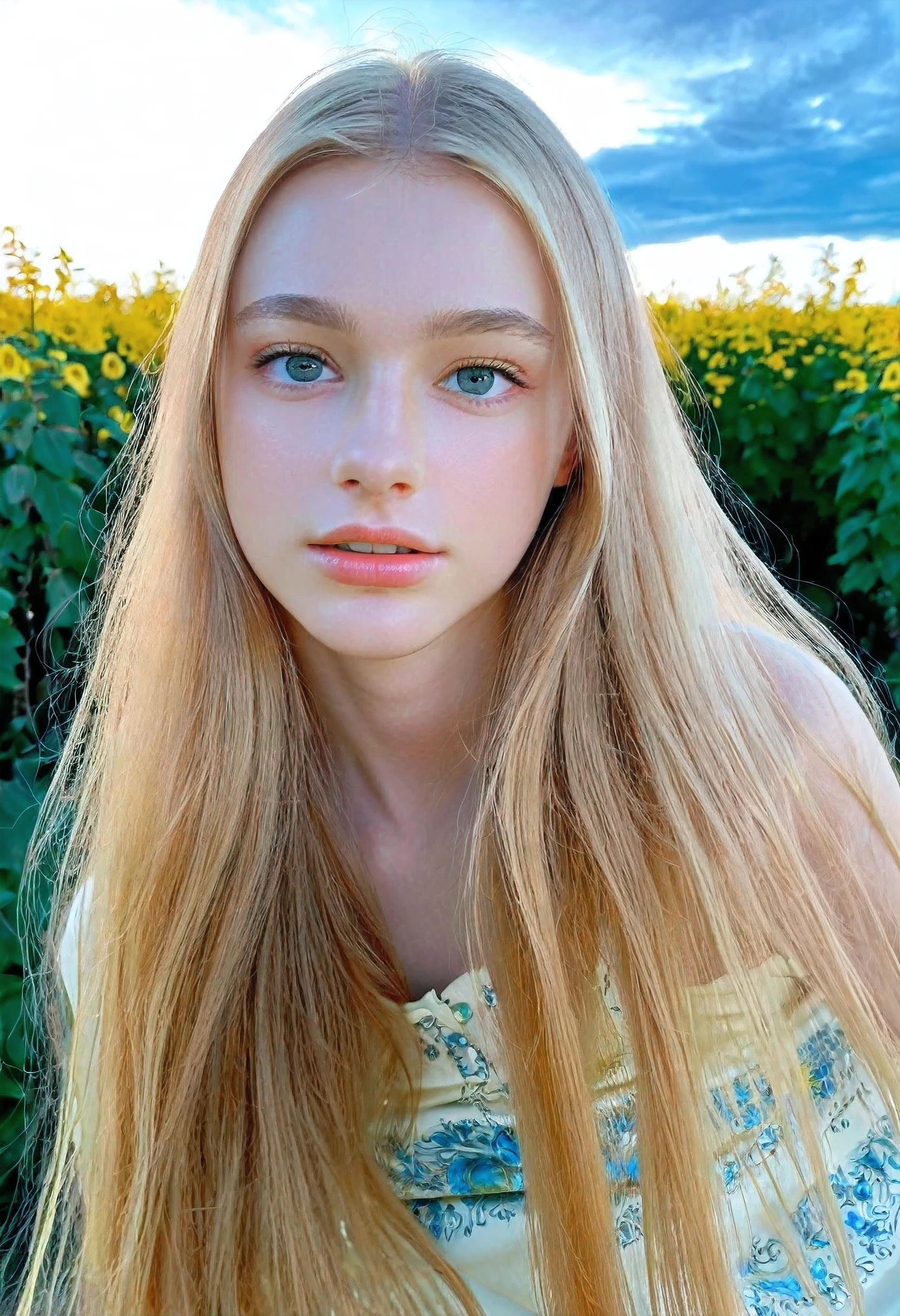 ((intricate details, Pale skin)), Alone, Very detailed, detailed face, very long hair, image of a beautiful young woman, Dasha_taran, SFW, ((natural golden blonde hair, full color hair, Well-kept hair)), High definition RAW photography, 16K Photography, (Whole body), standing, delicate facial features, pretty face, detailed Whole body, visible from head to knees., frontal photo, athletic body, attractive body, (bright sky blue eyes:1.2), fascinating eyes, emotional expression of longing, (cinematographic, film grain:1.1)