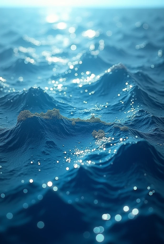 Many Water Molecules H2O in an Ocean of Atoms Seen from Above