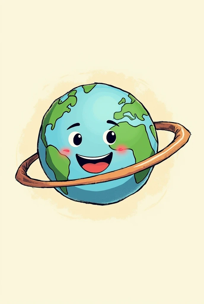 Smiling planet logo , Steamboat Willie style with a pencil making a colored line around it