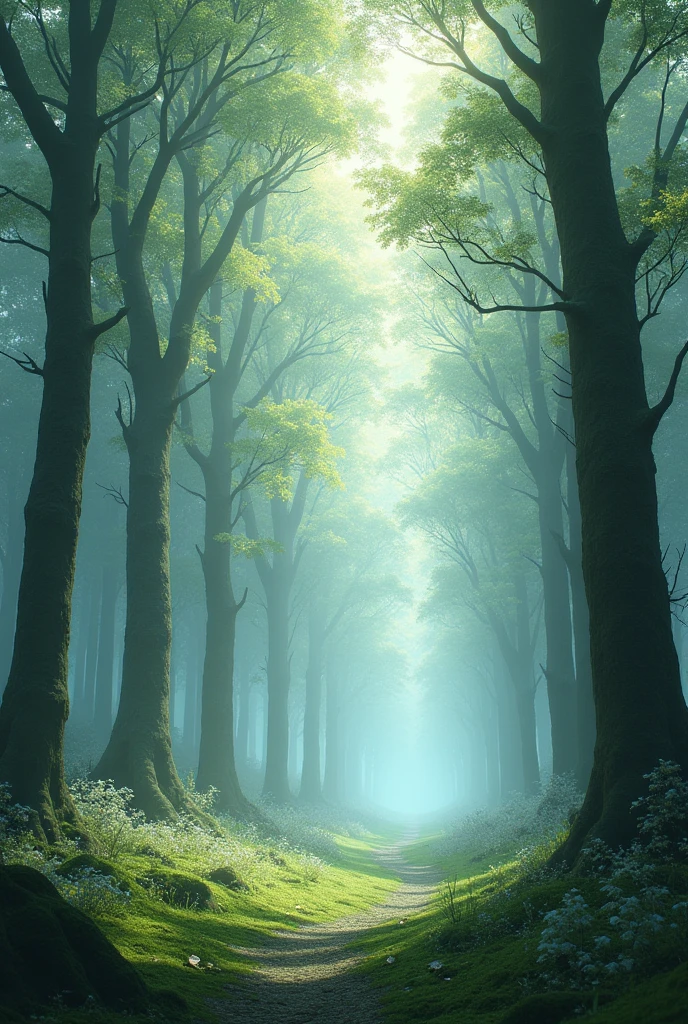Forest with trees whose leaves are white