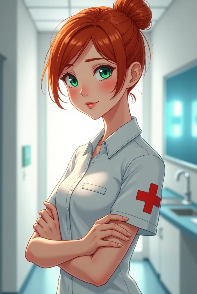 Short redhead girl in a nurse outfit 