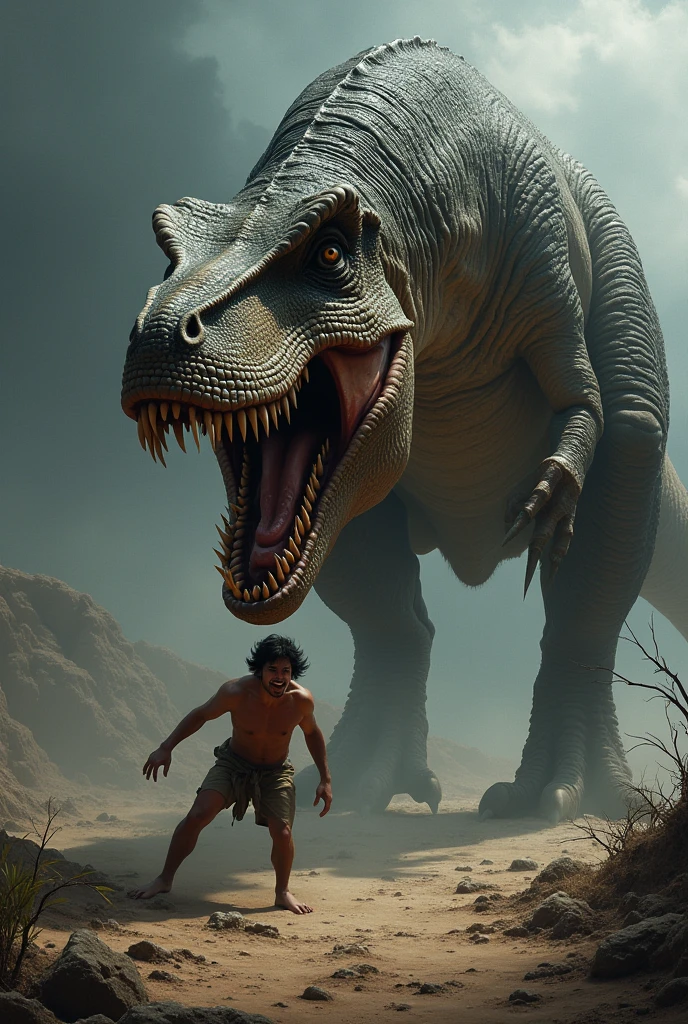 The dinosaur appears, and eats the man&#39;s arm