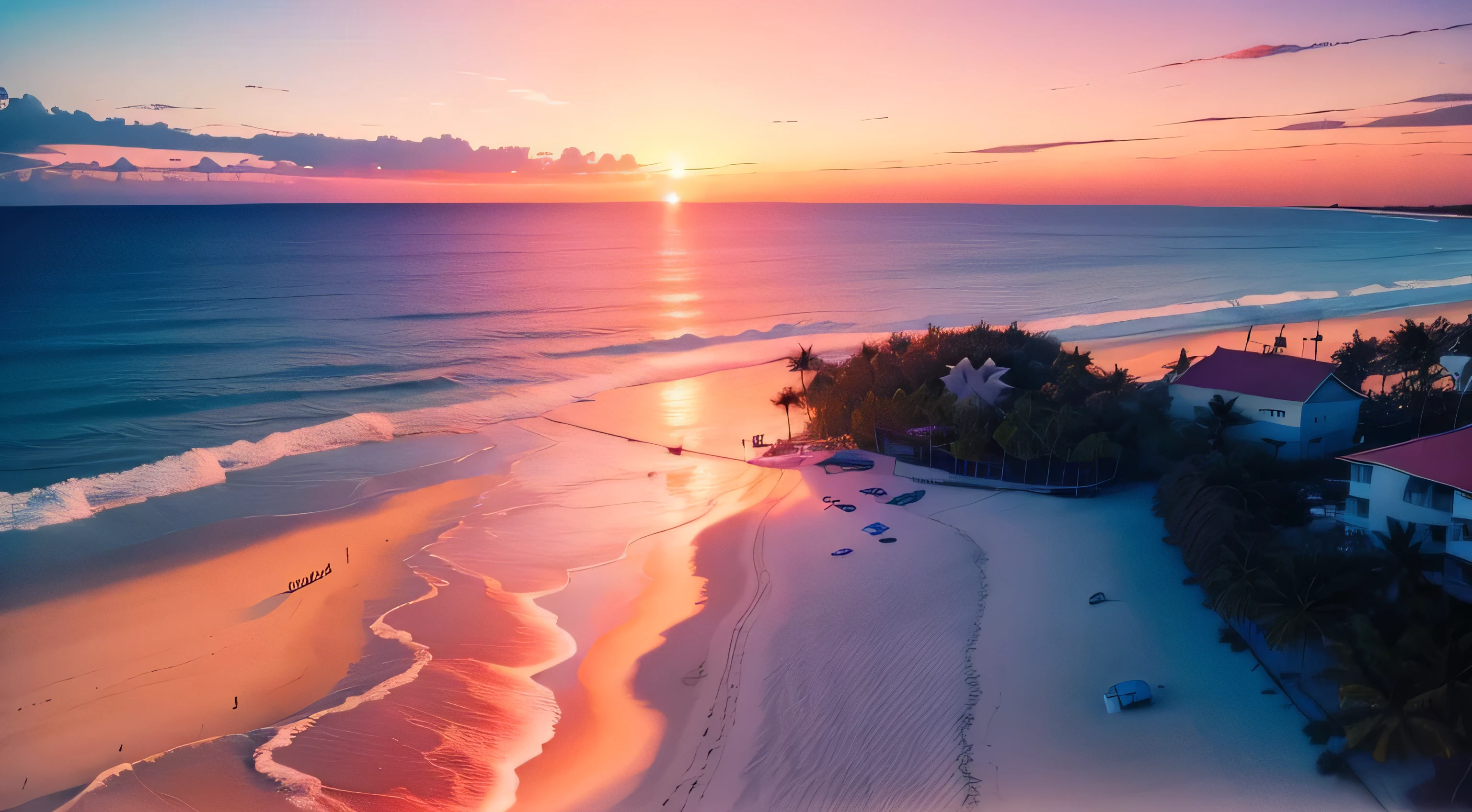 Aerial view of the beach with palm trees and the sunset, Tropical Beach paradise, Beach Sunset Background, Tropical paradise, Colorful sunset, Photo of a beach at sunset, Beautiful sunset, Beach Sunset, pink reflections, Breathtaking colors, Pink Sunset, Tropical Beach, Beach Sunset, Amazing sunset, Beautiful sunset glow, Pastel Sunset, Beautiful background
