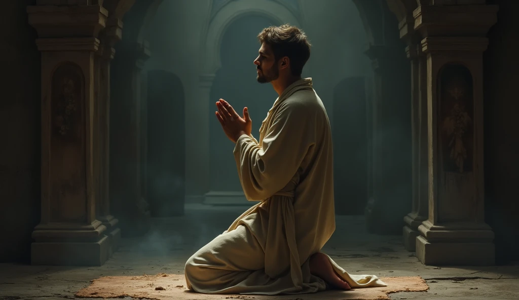 Person kneeling asking God for strength