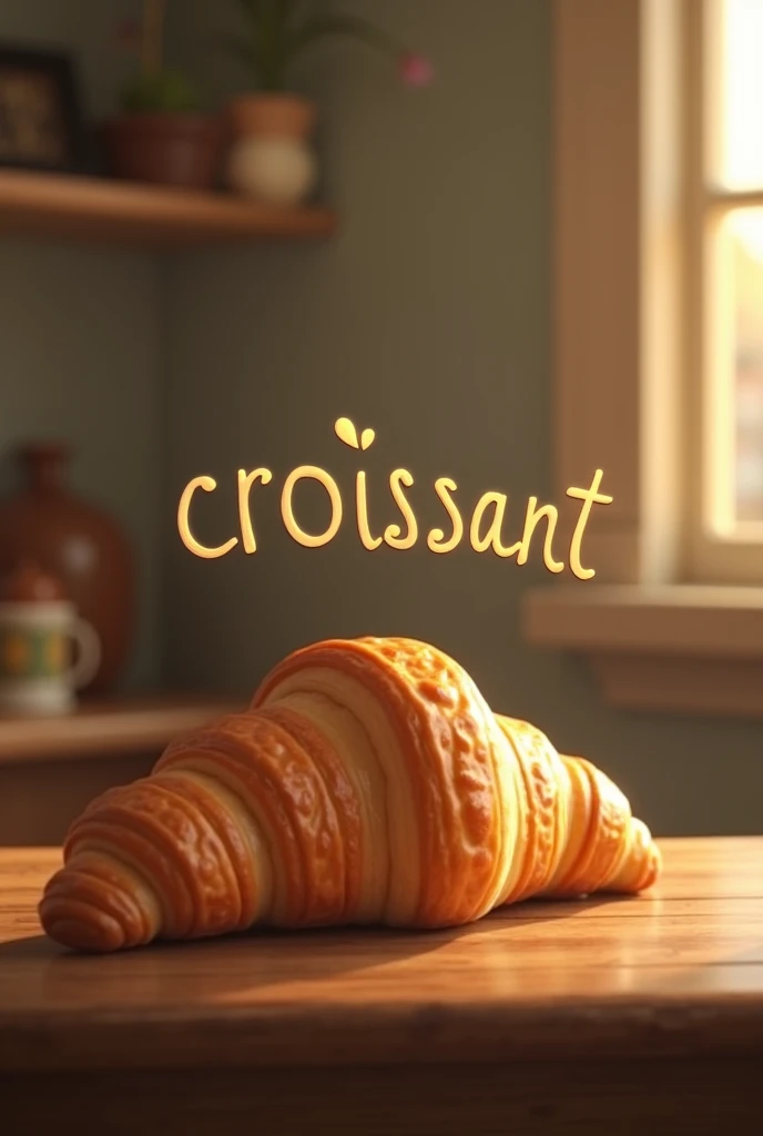 Create the trailer of a movie with a croissant on a table with "Croissant" like title