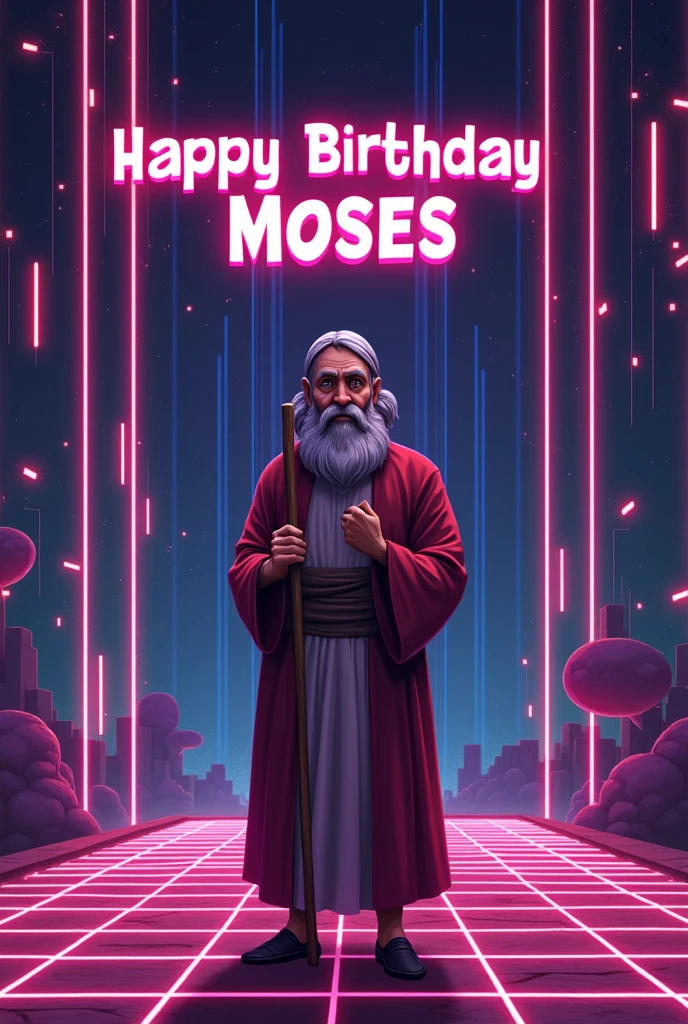 Make me a retro gamer style image that says happy birthday Moses