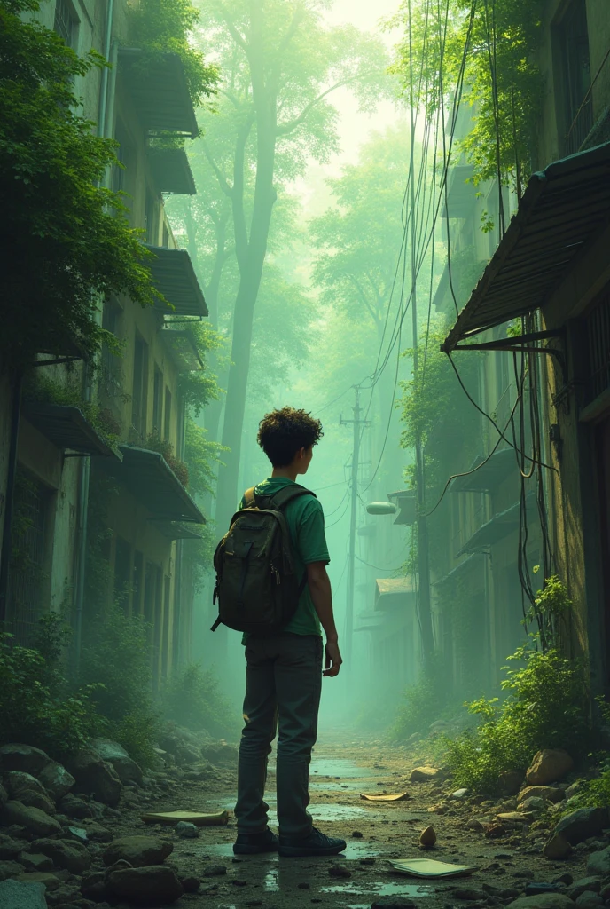 A guy thinking about a world full of trees but he lives in a dirty world