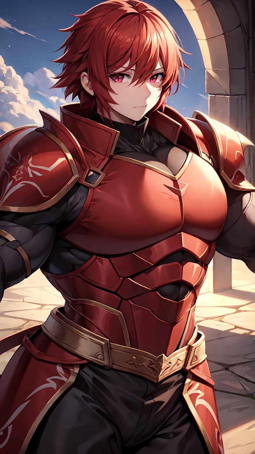 Red Hair,Red Armor,Mashu Kyrielight,Powerful muscles,