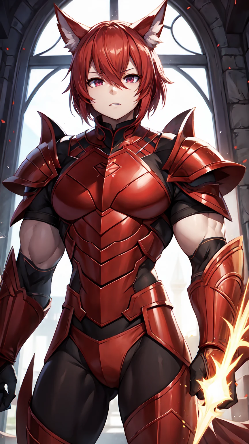 Red Hair,Red Armor,Mashu Kyrielight,Powerful muscles,