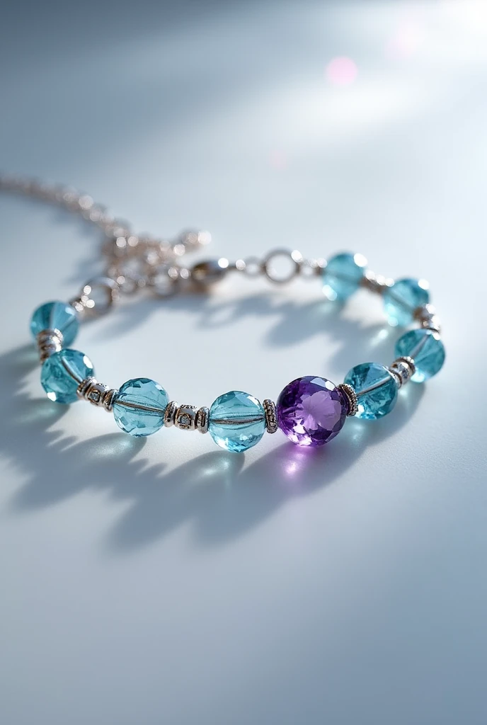 Make me a chain bracelet made of 6mm Aquamarine 3 Aquamarines 1 Amethyst