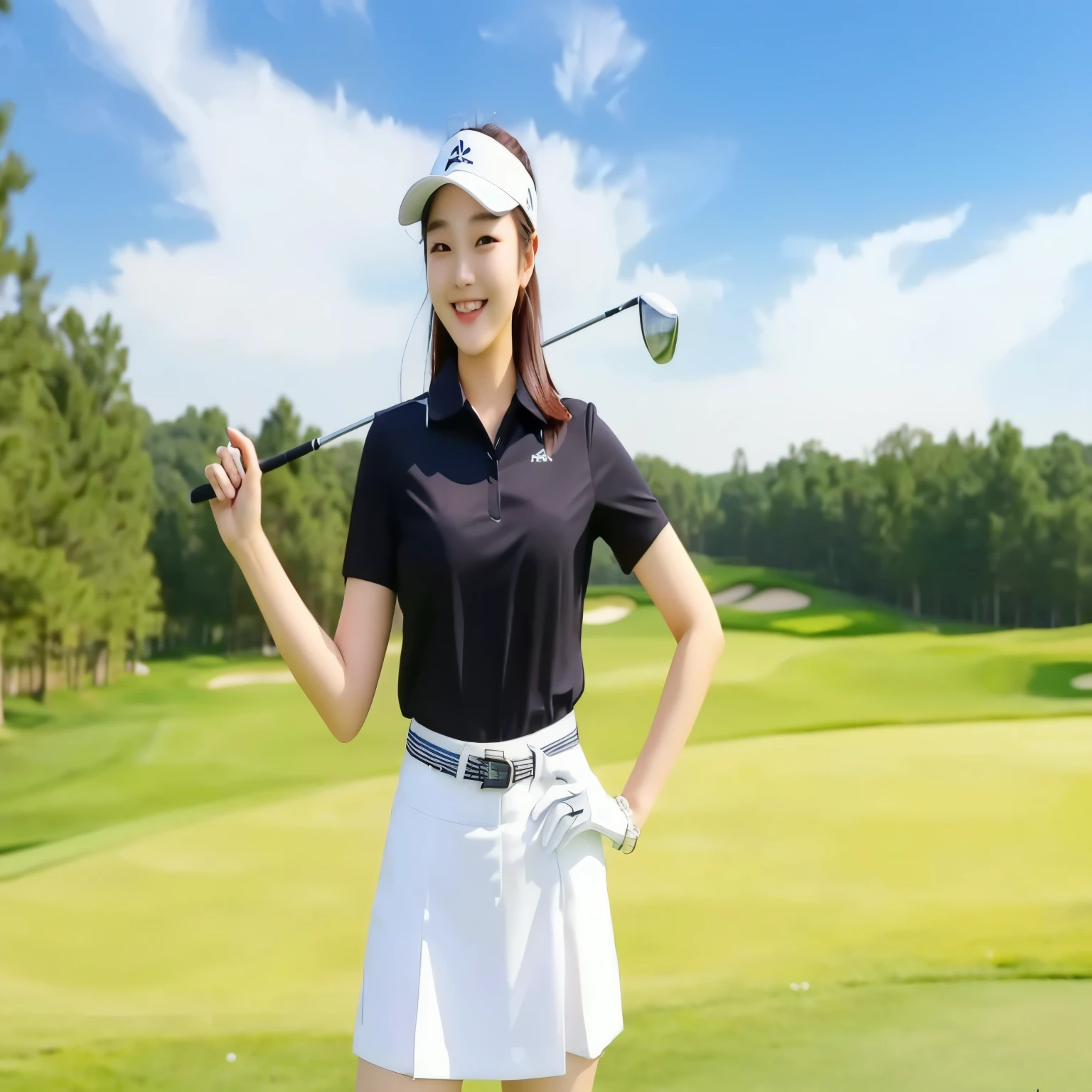 Jang Gyu-ri, golf course background, smiling face