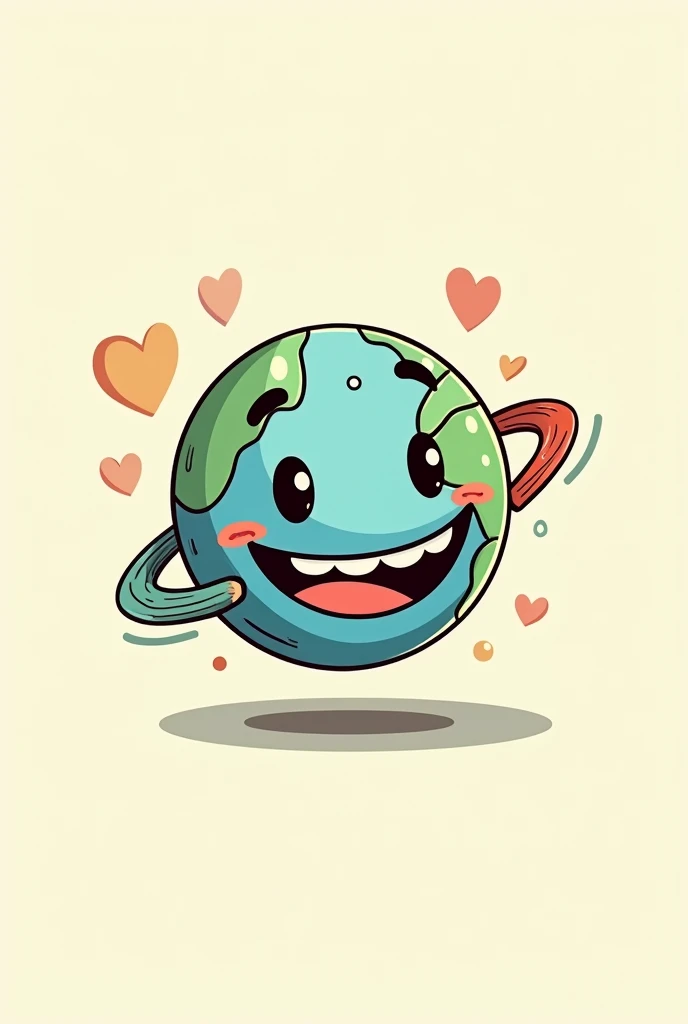 Smiling planet logo , cuphead style with a pencil making a colored stroke around it
