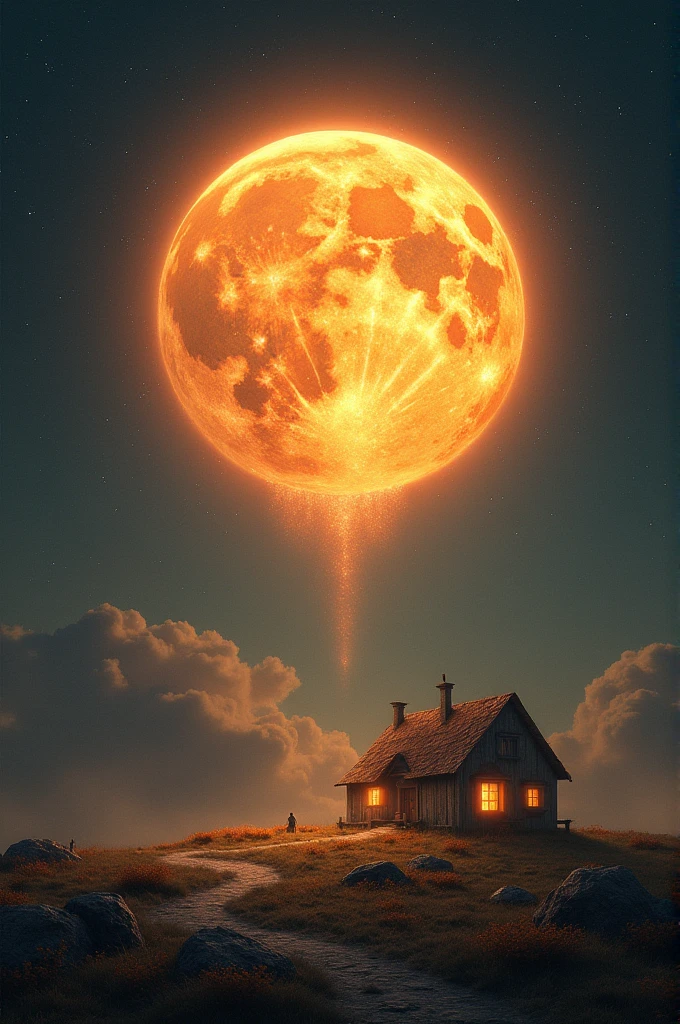 a big star with a house in lower right partially inside the star