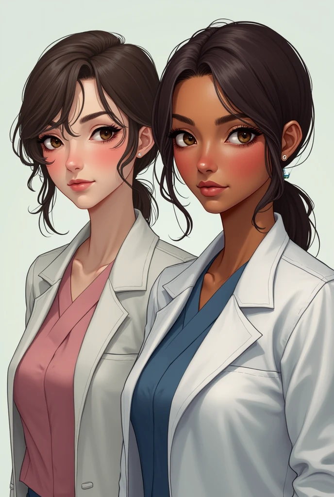 Gaby light skin, high, Dark brown hair, doctor and Marlen brown skin, low, Vorgonia hair, Repostera