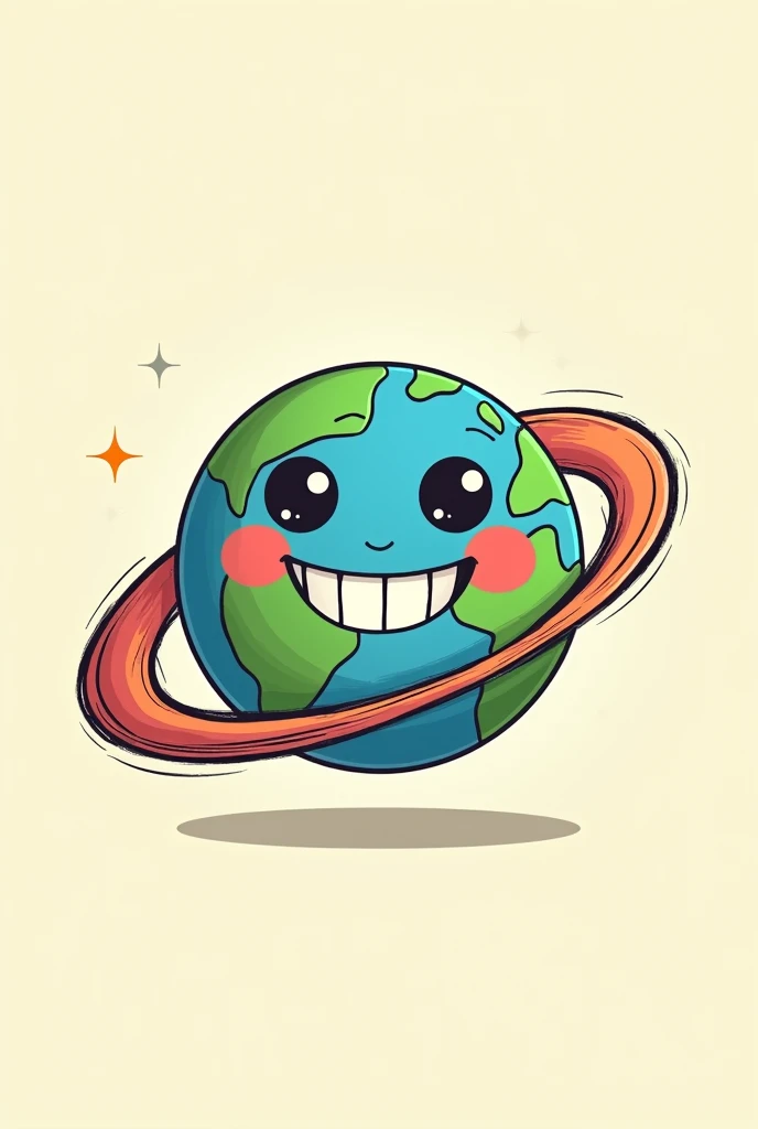Smiling planet logo , cuphead style with a pencil making a colored stroke around it
