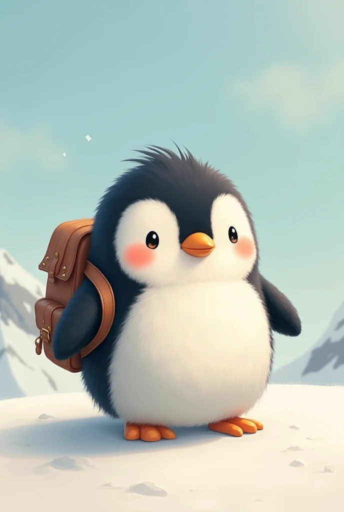 photoRealstic、Drawing of a cute ((chonky penguin 🐧)) going for adventure, cute look, a ((small bag pack)) in the back of penguin, hd ,soft contrast, ((fluffy penguin 🐧)), adorable