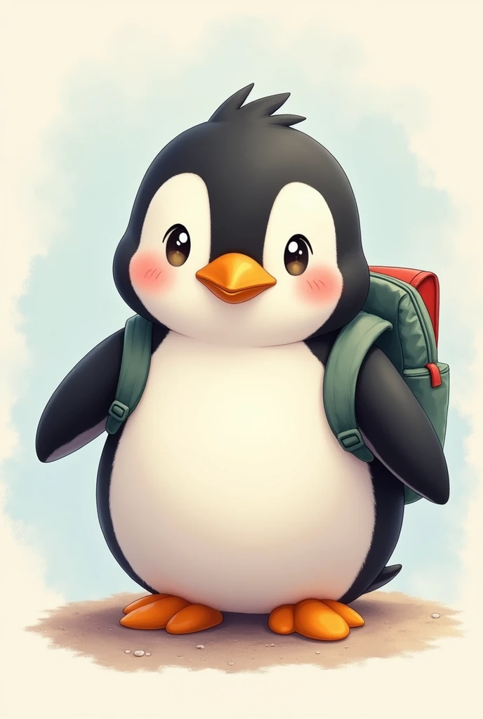 photoRealstic、Drawing of a cute ((chonky penguin 🐧)) going for adventure, cute look, a ((small bag pack)) in the back of penguin, hd ,soft contrast, ((fluffy penguin 🐧)), adorable