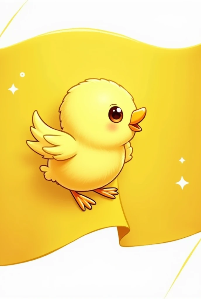 A waving yellow flag with a drawing of a chick